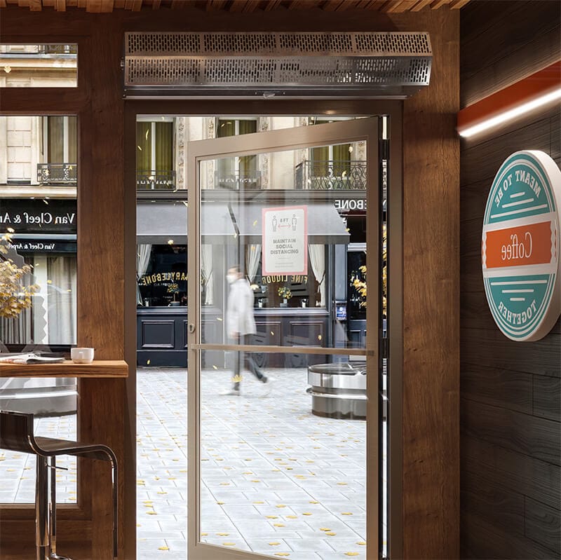 berner-commercial-low-profile-CLC08-1036E-36 air curtain in coffee shop